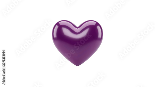 Glossy dark purple heart shape rendered with smooth rounded edges and a vibrant reflective surface finish presented as a high quality isolated icon on transparent background