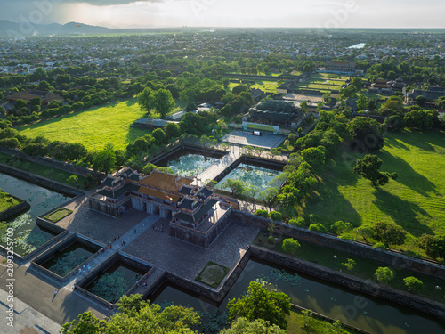 Aerial View of Hue Imperial City and Historic Citadel Moat