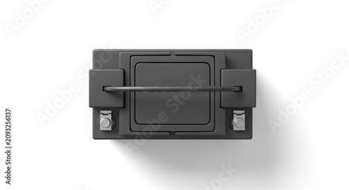 Top-down studio shot showcasing a powerful dark gray battery with a robust handle and prominent terminals, essential for various automotive and deep cycle power needs.