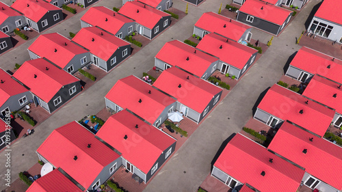 Tableau sur toile Aerial drone view of temporary housing Swifterbant, showing residential parks for migrant workers and seasonal employees, modern short stay accommodation