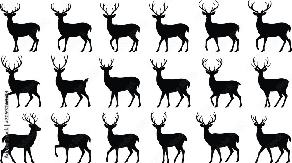 Obraz premium Standing Deer Silhouette Collection with Stag Buck Wildlife Animal Vector Set for Hunting and Nature Projects