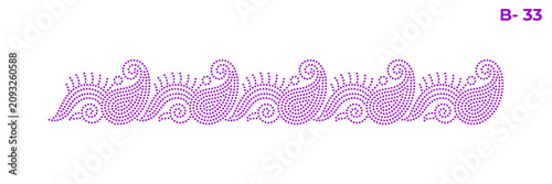 Rhinestone hotfix transfer seamless border design, abstract paisley design with curly lines, perfect for ladies' suits, sarees, and other clothing material, 2.2 mm or 6 ss stone hole size	