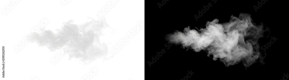 Obraz premium Billowing vapor smoke cloud stretching horizontally with soft feathery edges through darkness for atmospheric overlay designs in PNG, Transparent and Black Background Versions for creative visual use