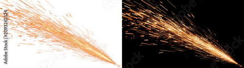 Billede på lærred Metal nozzle spark explosion shooting diagonally with bright fiery orange trails