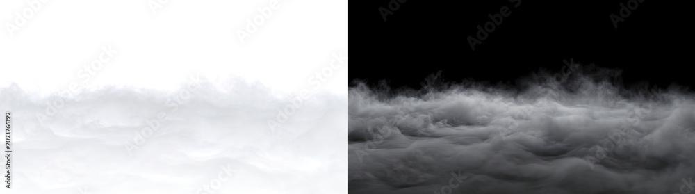Fototapeta premium Thick ground fog cover blanketing the lower frame with dense rolling clouds for horror atmospheric visuals in PNG, Transparent and Black Background Versions for creative design use