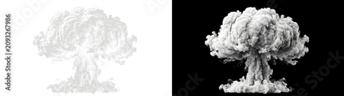 Fotografi White mushroom cloud blast rising with dense billowing texture forming a towerin