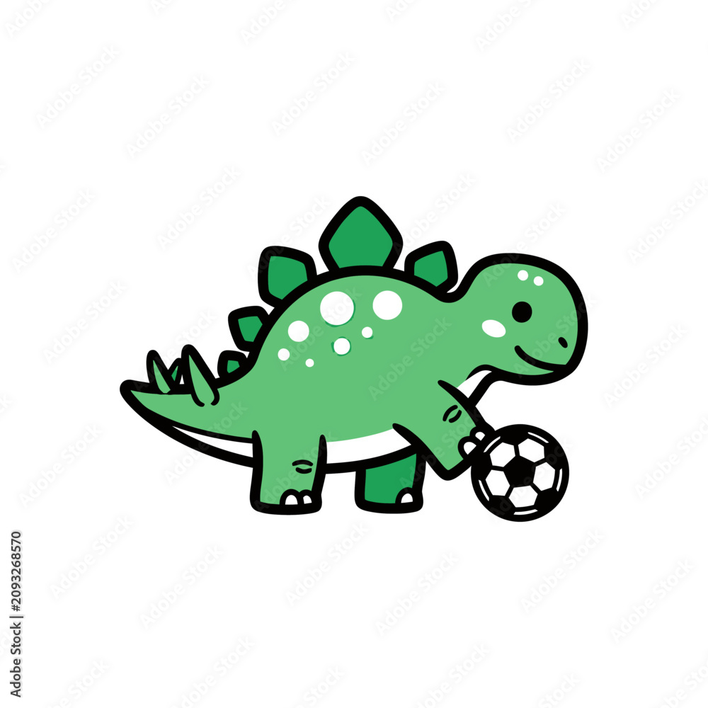 Obraz premium Green Stegosaurus dinosaur playing soccer with ball