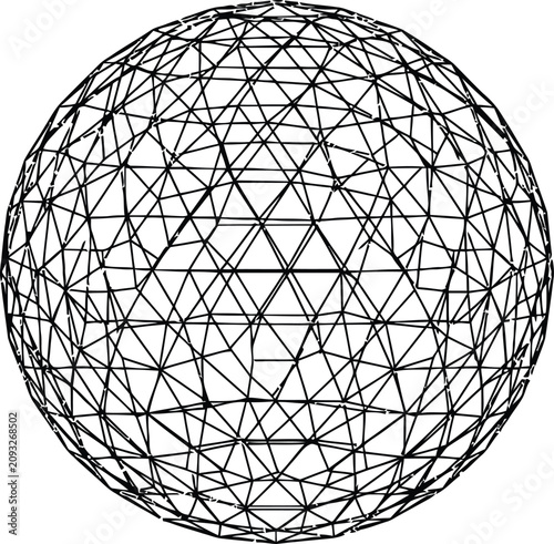 Принти на полотні Black wireframe geodesic sphere on white background geometric structure