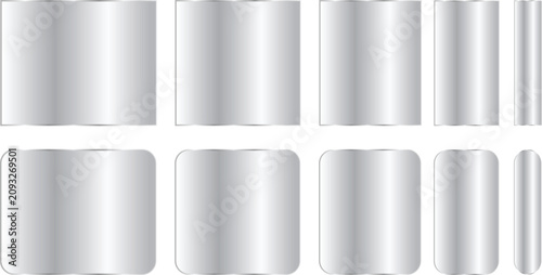 Foto Set of metallic silver banners, buttons and shapes with different proportions an