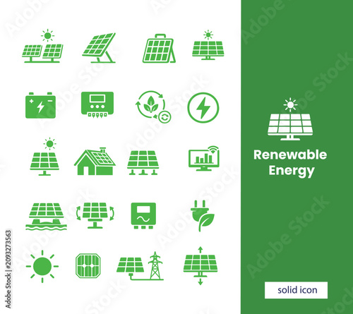 Renewable Energy Solar Panel Icons Set