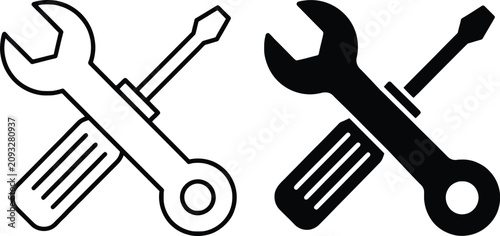 Repair Service Icon in line, filled, outline, and solid styles featuring wrench, screwdriver, maintenance tools, and professional repair concepts.