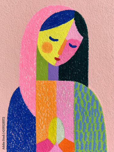 oil pastel crayon painting, holy mary
