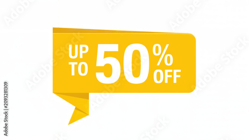 Yellow sale tag with fifty percent discount Promotional banner for retail Special offer icon sign.