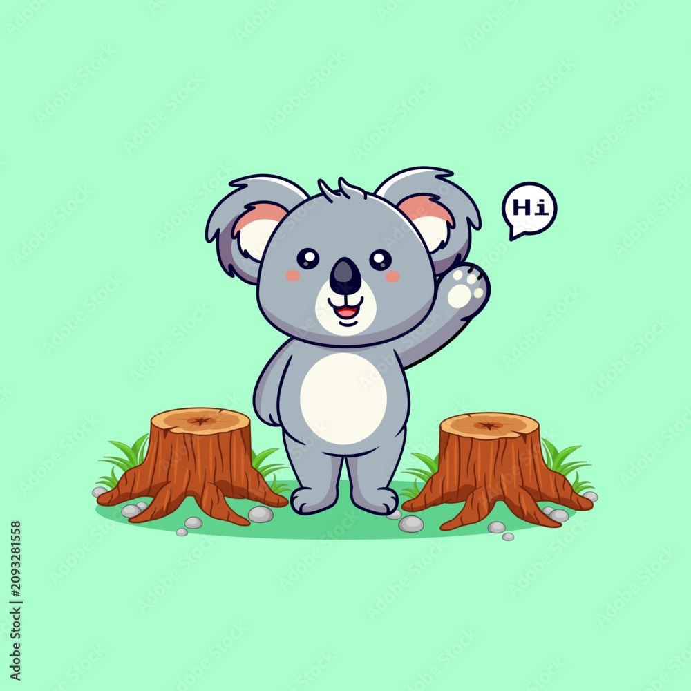 Obraz premium Cute Koala Waving Hi in Forest Vector Illustration Kawaii Animal