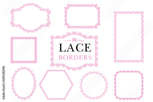 Pink lace border frame set with decorative scalloped floral outlines