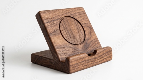 Wooden phone stand, wireless charging dock, brown wooden holder, mobile phone stand
