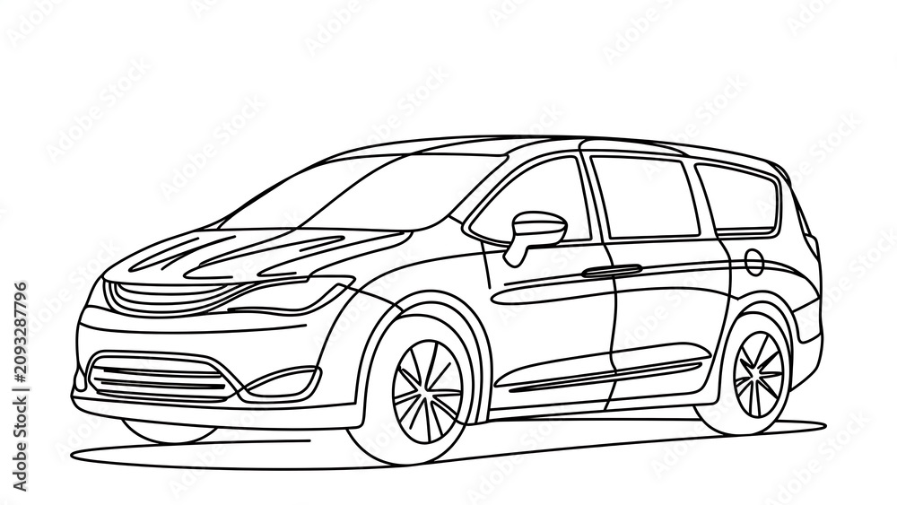 Fototapeta premium Minivan line drawing on white background.
