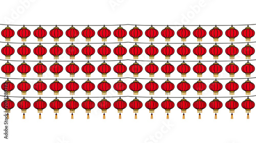 Bild auf Leinwand Red Chinese Lanterns Garland - Festive Holiday Decoration