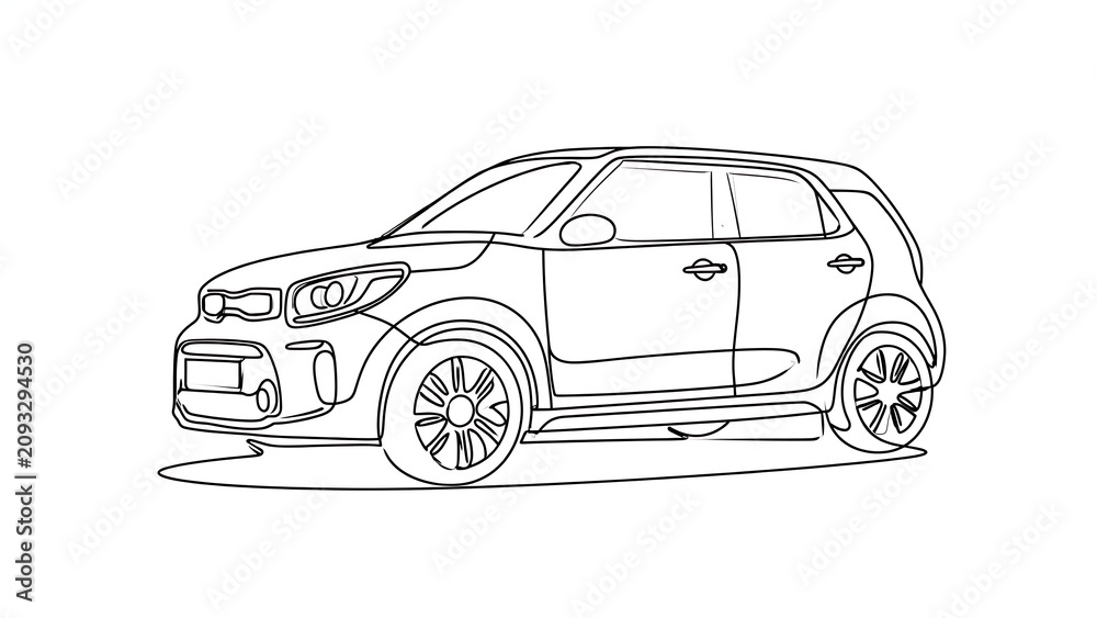 Fototapeta premium Kia car line art illustration white background.