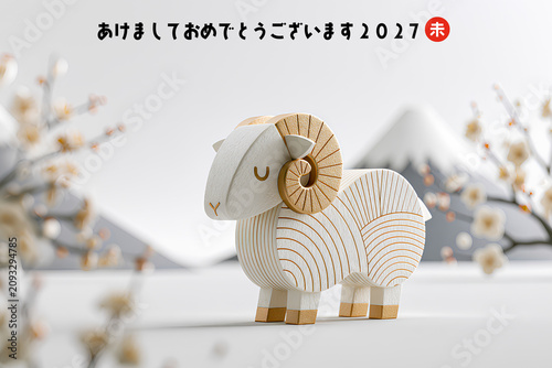笑顔の羊が迎える2027年の年賀状デザイン