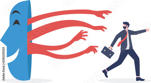 Φωτογραφία Businessman running away from giant mask tentacles