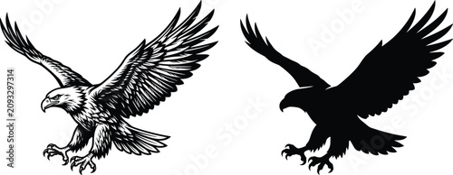 Fotografía Detailed black and white eagle illustration with silhouette design, powerful bir