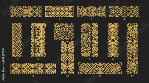 Konstfotografi Celtic knotwork vector collection featuring intricate golden interlacing pattern