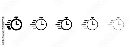 Stopwatch time management icons with varying stroke weights stopwatch management business deadline countdown measurement minimalist