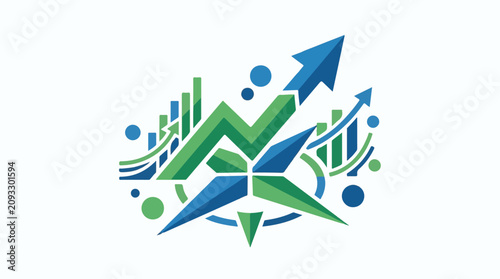 Abstract graph lines and arrows in blue and green