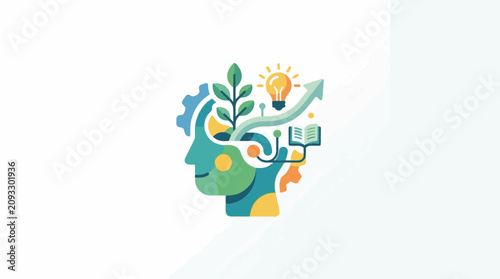 Abstract human head with growth learning and idea symbols