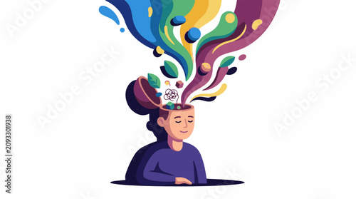 Person meditating with colorful ideas bursting from head