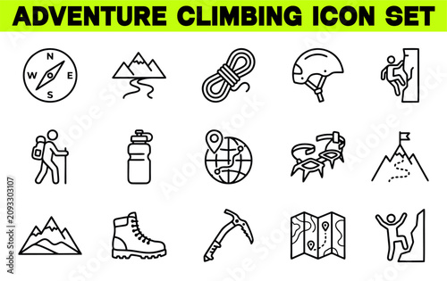 Obraz na plátně Adventure Climbing Line Editable Icon Set - Vector Illustration of Climbing, Hik