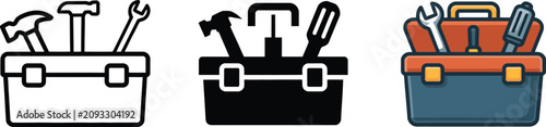 Bild auf Leinwand Tool Box Icon in outline, filled, and flat styles featuring equipment storage, technical support, repair tools, and maintenance concepts for graphic applications
