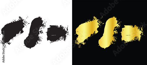 Bilde på lerret Three distinct rough black and shiny gold paint smudge stroke spots isolated on