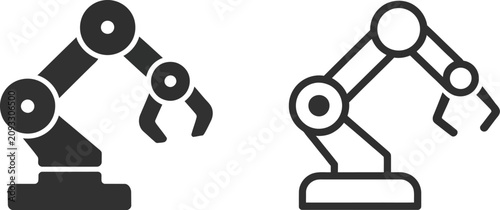 Robotic Arm Icon in solid and outline styles featuring automation, industrial robotics, artificial intelligence, and mechanical engineering concepts.