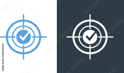 Tableau sur toile Target Icon in glyph and solid styles featuring checkmark success, achievement goals, accurate shots, strategy, and completion concepts