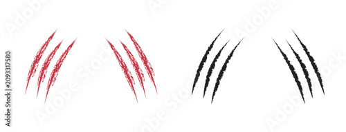 : Red and Black Animal Claw Scratch Marks Vector Set