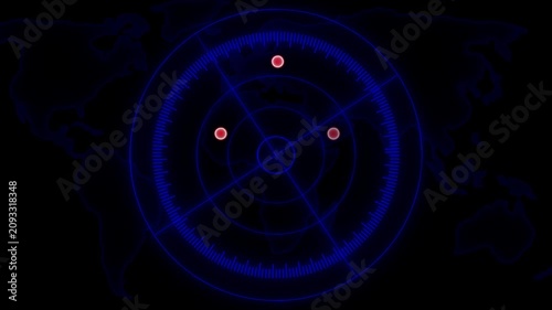 Global Cyber Threat Detection Radar Animation Futuristic Network Security HUD Digital World Map