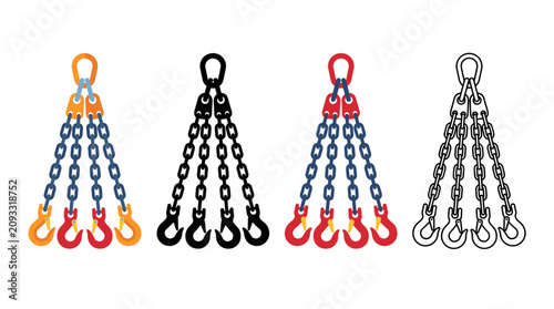 Chain Sling Lifting Equipment Icon in Flat, Silhouette, Outline and Glyph Design