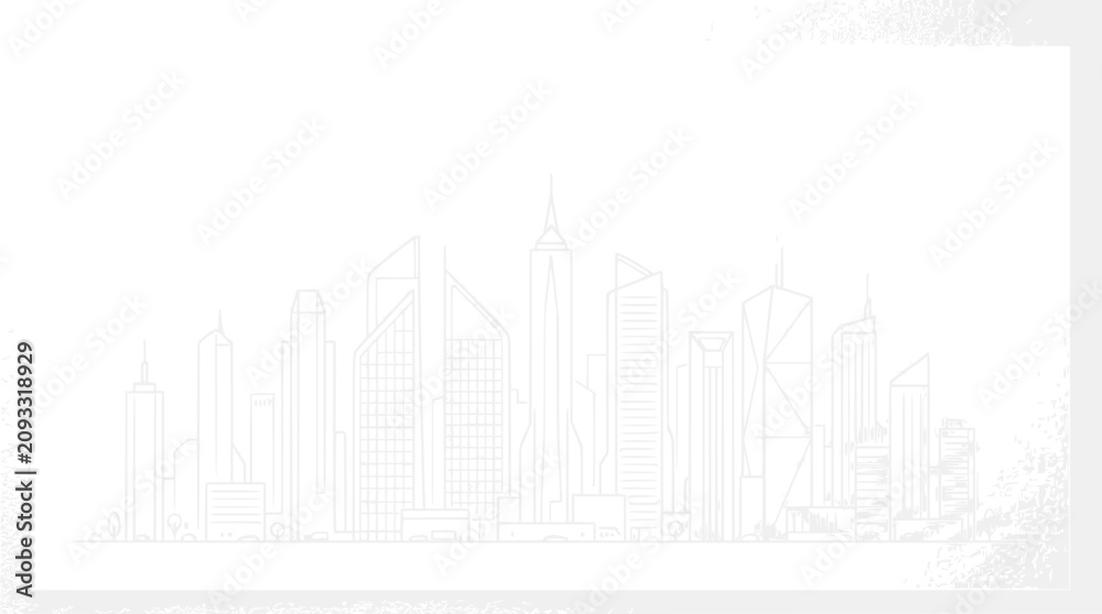 Fototapeta premium Minimal white city skyline line art vector illustration.
