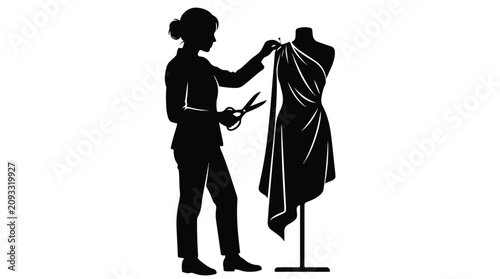 Konstfotografi Fashion designer silhouette working on mannequin, professional seamstress with s
