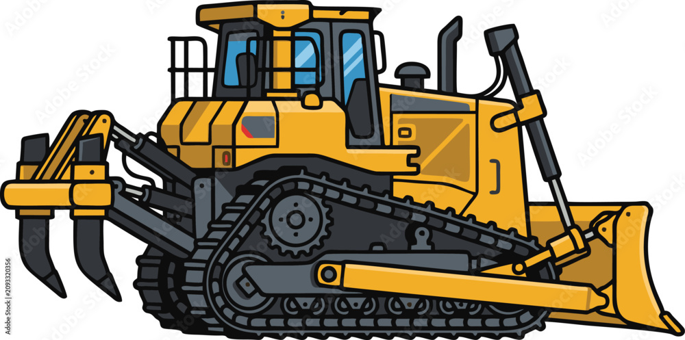 Obraz premium Heavy duty yellow bulldozer construction vehicle with bulldozer construction machinery equipment