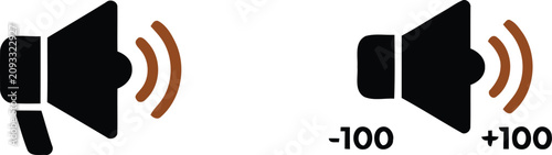 Fotografía Speaker volume icons with sound waves on a white background showing negative and