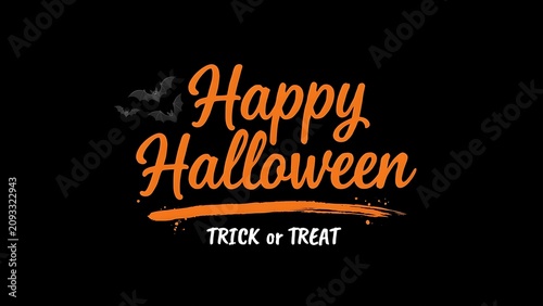 Happy halloween trick or treat text on a black background with bats