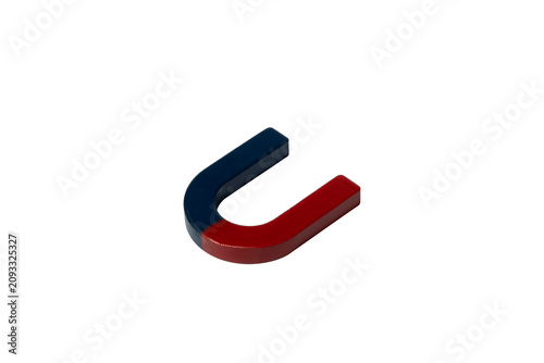 Fotografie Red and Blue Horseshoe Magnet Isolated on Black Background PNG