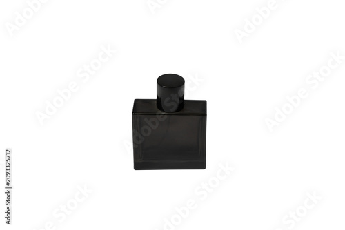 Fotografía Black Luxury Perfume Bottle with Cap on Dark Background, Elegant Fragrance Flaco