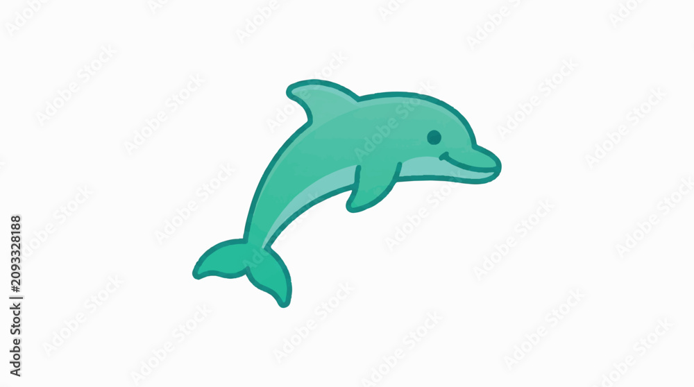 Obraz premium Playful teal dolphin illustration gliding through clear blue water.
