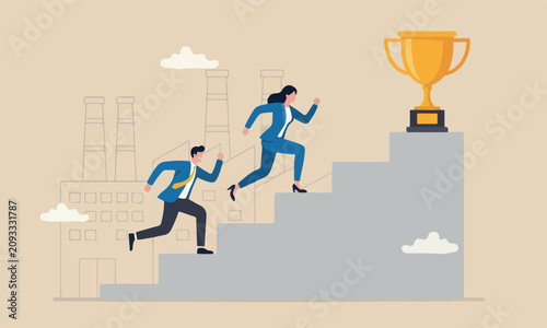 Photography Business competition industrial to achieve target, effort concept, businessman a
