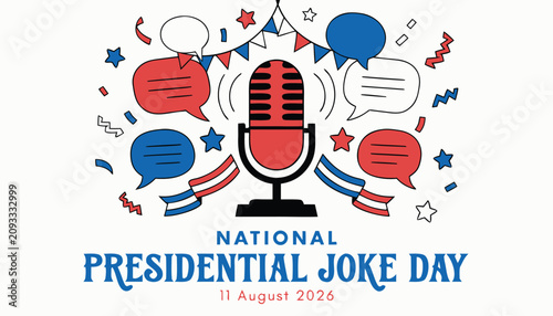 Fotografie Red and blue microphone graphic for national presidential joke day