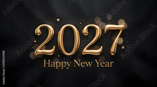  Elegant 2027 Happy New Year typography design with golden glitter and soft sparkles